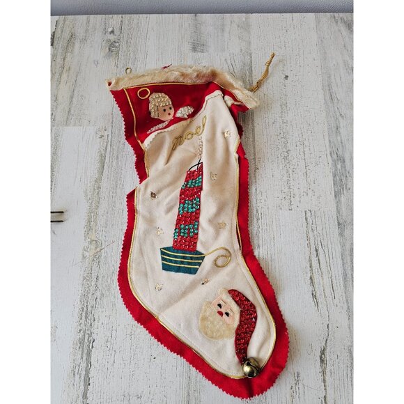 Vintage felt sequin stocking Santa Mrs Claus candle as is - Picture 1 of 6
